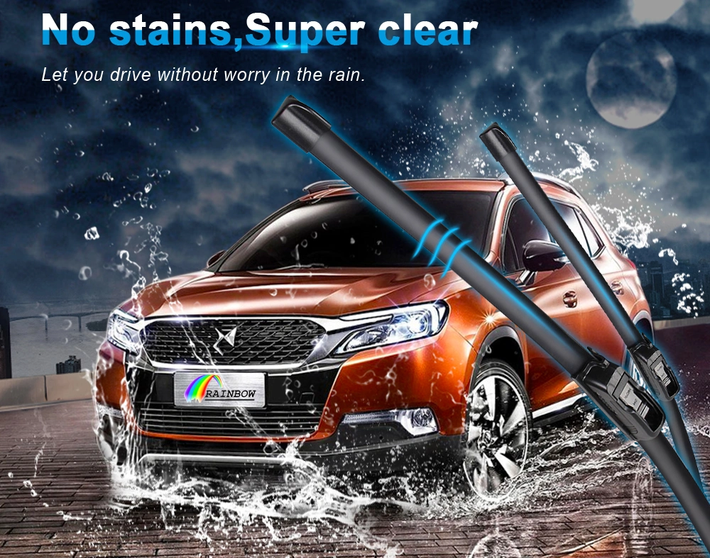 Rainbow Universal U Hook U-Type Frameless Wipers Top Quality Rubber Blade Soft Car Windshield Wipers Windscreen